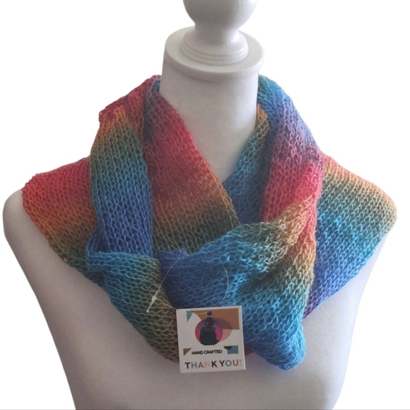 Hand knit Rainbow Crochet Magic Ball Wrap Handmade Multiway Scarf Hat Shaw Vest - Picture 8 of 17